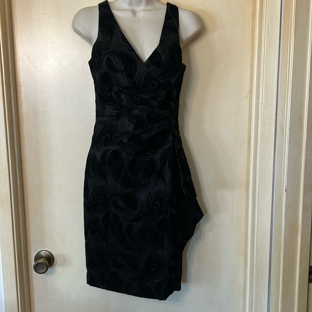 Voodoo Vixen Black flocked feather retro pinup Pinupgirl pencil dress size M
